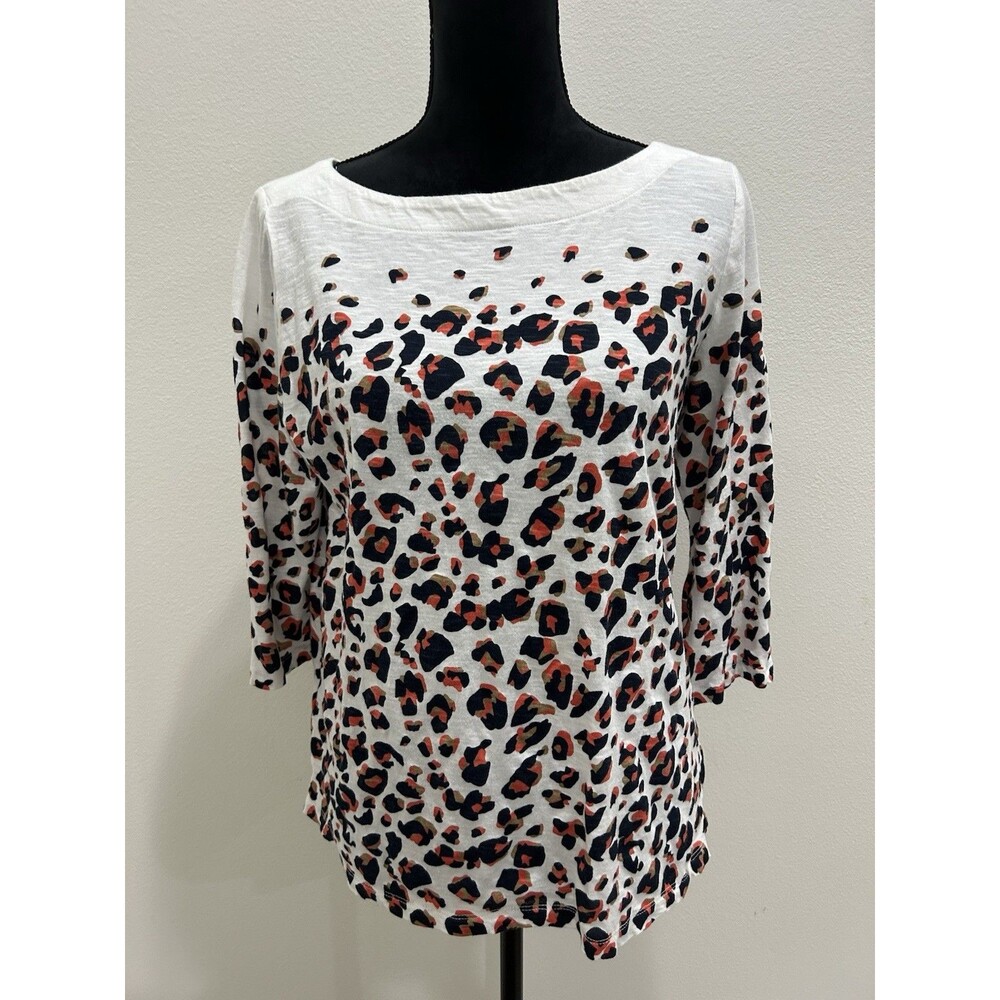 LOFT Outlet Womens Sz L Top Leopard Print Shirt 3/4 Sleeves 100% Cotton